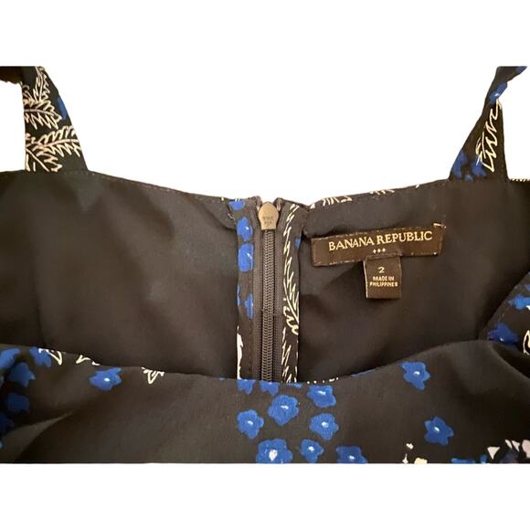 BANANA REPUBLIC Tropical Floral Sleeveless Navy Dress w/Belt sz 2 - Picture 5 of 10